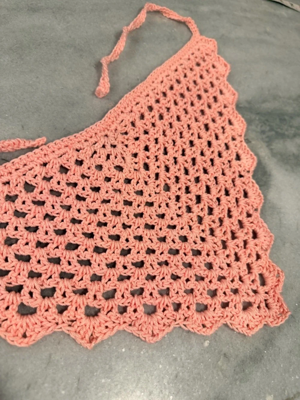 Handmade Crochet Kerchief Head Scarf Cotton Boho Triangle Wrap Fest Cottagecore